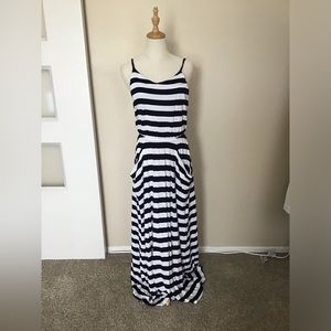 Navy blue and white striped dress